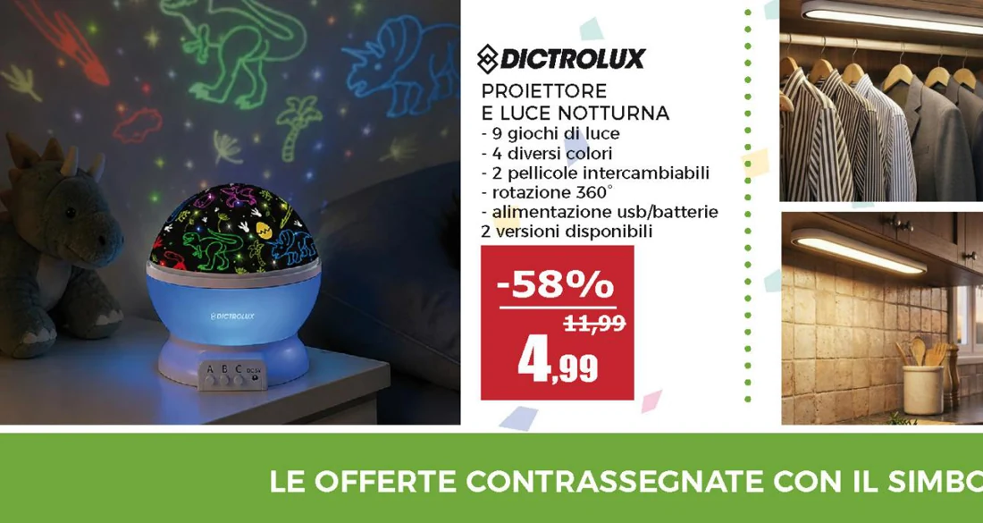 Proiettore 2 in 1 con Luce Notturna Multicolor h12 cm