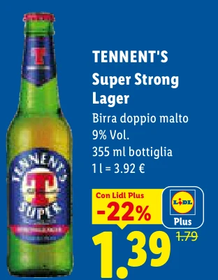 TENNENT'S Super Strong Lager Birra doppio malto 9% Vol. 355 ml bottiglia