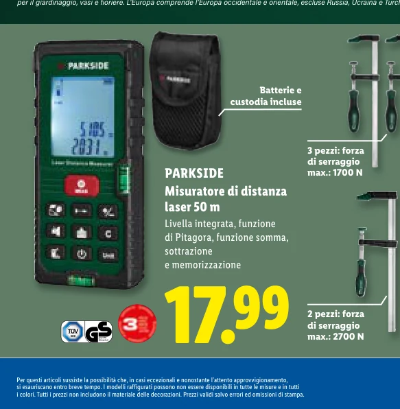 PARKSIDE Misuratore di distanza laser 50 m