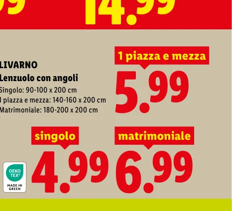 LIVARNO Lenzuolo con angoli - 1 piazza e mezza