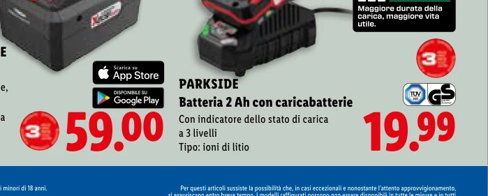 Batteria 2 Ah con caricabatterie - Parkside