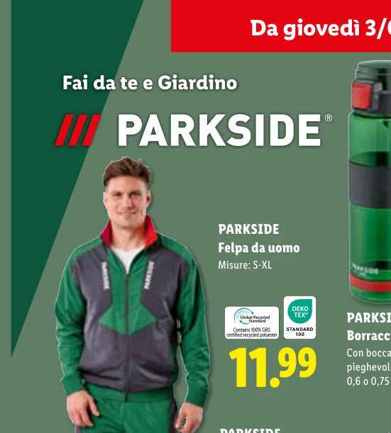 Contains 1 GRS certified recycled polyester - Parkside
