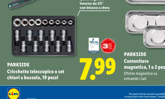 Cricchetto telescopico o set chiavi a bussola, 19 pezzi - Parkside