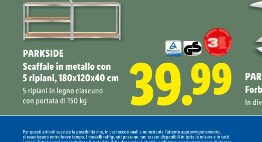 Scaffale in metallo con 5 ripiani, 180x120x40 cm - Parkside