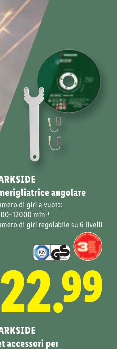 Smerigliatrice angolare Numero di giri a vuoto: 3000–12000 min-¹ Numero di giri regolabile su 6 livelli - Parkside