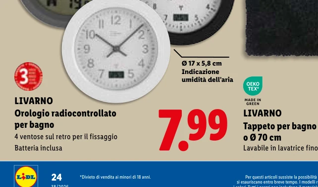 Orologio radiocontrollato per bagno - Livarno