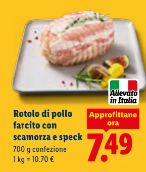 Rotolo di pollo farcito con scamorza e speck