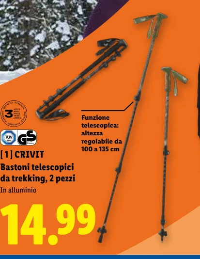 [ 1 ] Bastoni telescopici da trekking, 2 pezzi - Crivit
