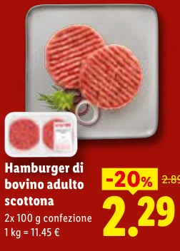 Hamburger di bovino adulto scottona