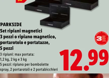 Set ripiani magnetici 3 pezzi o ripiano magnetico, portarotolo e portatazze, 5 pezzi - Parkside
