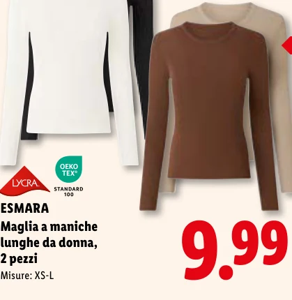 Maglia a maniche lunghe da donna, 2 pezzi - Esmara