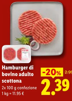 Hamburger di bovino adulto scottona