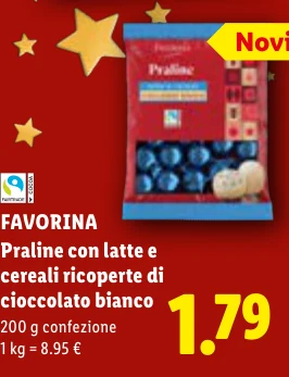 Praline con latte e cereali ricoperte di cioccolato bianco - Favorina