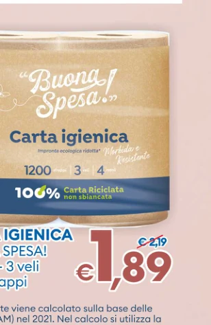 CARTA IGIENICA BUONA SPESA! 4 rotoli - 3 veli