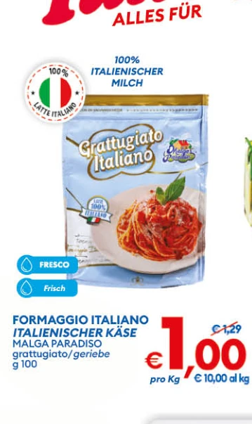 Formaggio italiano Malga Paradiso grattugiato