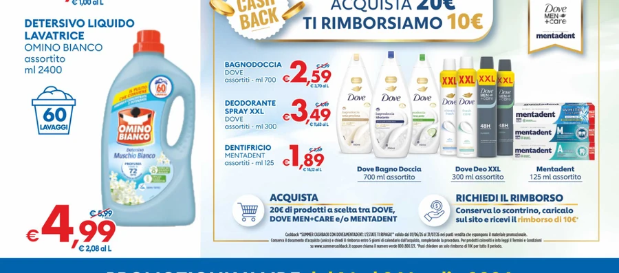 TI RIMBORSIAMO 10E DETERSIVOLIQUIDO LAVATRICE OMINO BIANCO assortito