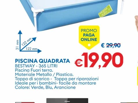 PISCINA QUADRATA BESTWAY 365 LITRI