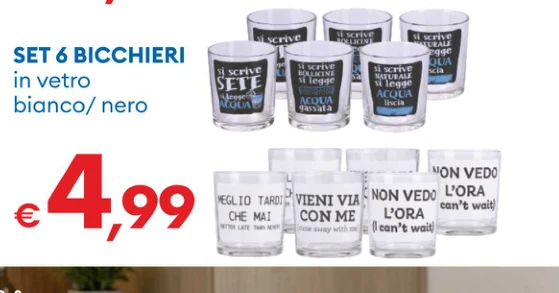 SET6BICCHIERI invetro bianco/nero