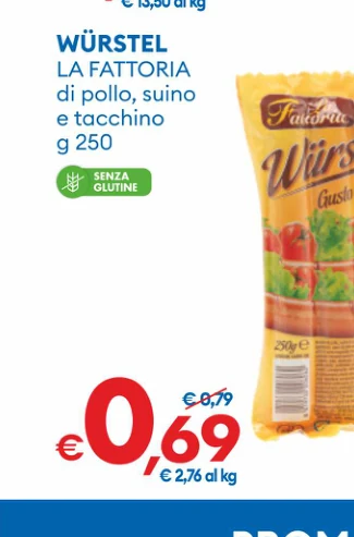 WURSTEL LA FATTORIA pollo, suino e tacchino g 250