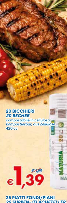 20 BICCHIERI 20BECHER compostabile in cellulosa kompostierbar,aus Zellulose