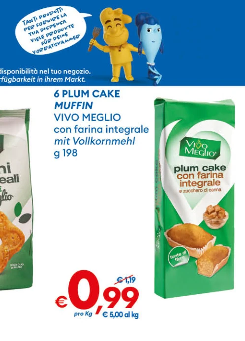 6 PLUM CAKE MUFFIN VIVO MEGLIO con farina integrale g 198