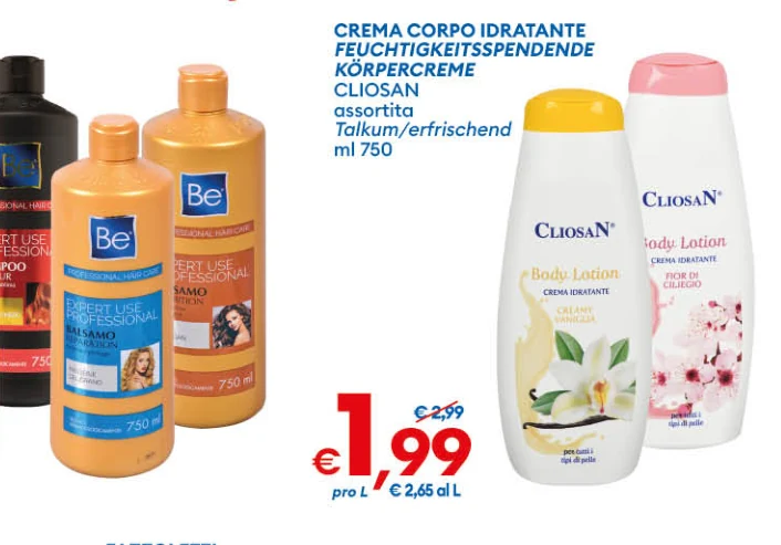 CREMACORPOIDRATANTE FEUCHTIGKEITSSPENDENDE KORPERCREME CLIOSAN assortita