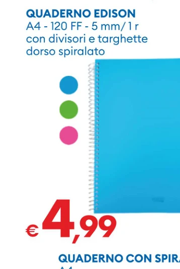 QUADERNOEDISON A4-120FF-5mm/1r condivisorietarghette dorso spiralato