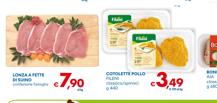 COTOLETTE POLLO LONZAAFETTE FILENI DI SUINO classica/spinaci