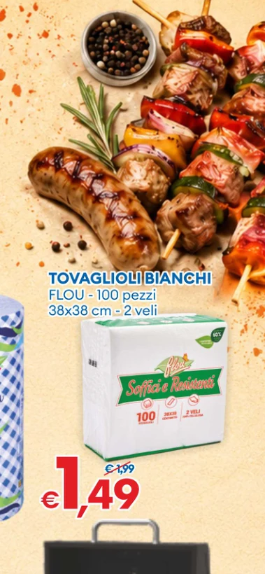 TOVAGLIOLI BIANCHI FLOU-100pezzi 38x38cm-2veli