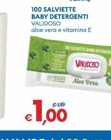 100SALVIETTE BABYDETERGENTI VALIDOSO aloeveraevitaminaE