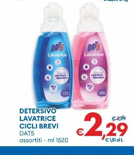 DETERSIVO LAVATRICE CICLI BREVI DAT5 assortito ml 1520