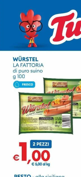 WURSTEL LA FATTORIA di puro suino g 100