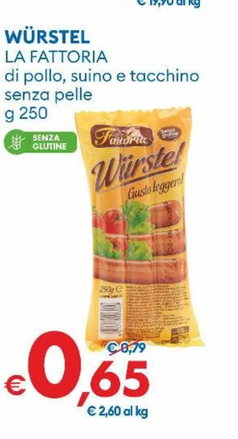 WÜRSTEL LA FATTORIA di pollo, suino e tacchino senza pelle g 250