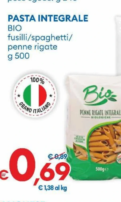 PASTA INTEGRALE BIO fusilli, spaghetti o penne rigate g 500