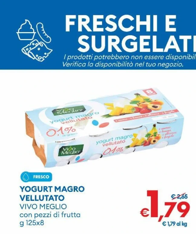 YOGURT MAGRO VELLUTATO VIVO MEGLIO con pezzi di frutta g 125x8