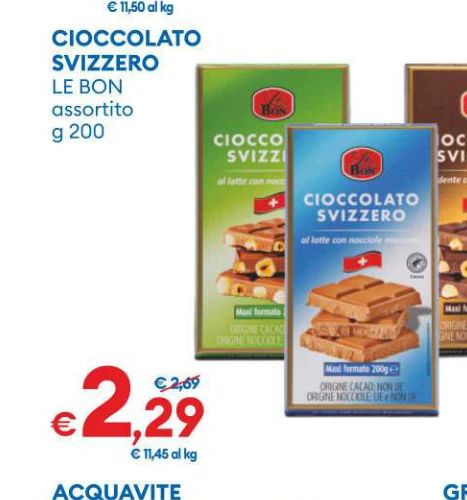 CIOCCOLATO SVIZZERO assortito g 200 - Le Bon