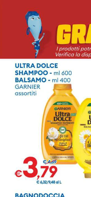 ULTRADOLCE SHAMPOO-ml600 BALSAMO-ml400 GARNIER