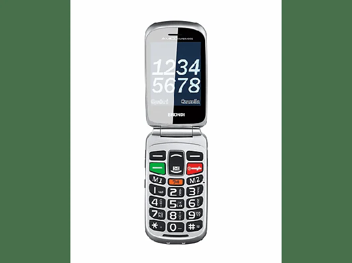 CELLULARE AMICO SUPERVOICE Nero/Grigio, per anziani, tasti grandi, tasto SOS, a conchiglia - BRONDI