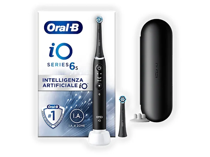 Spazzolino elettrico iO SERIES 6S, 5 programmi, 1 testina di ricambio, con custodia, Nero - ORAL-B