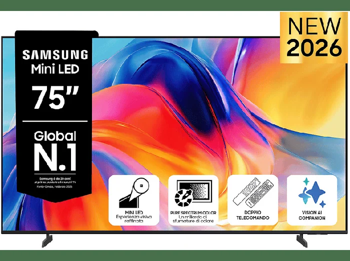 Mini LED AI TV 75" UE75M70HAUXZT 4K, Processore Mini LED 4K, 4K Upscaling, Color Booster, OTS Lite, Metal Stream Design, Vision AI Smart TV, 2026 - SAMSUNG