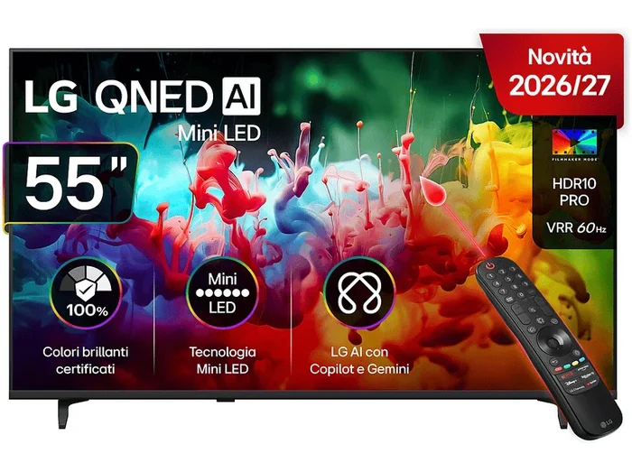 QNED MiniLED 55QNED70B6C TV MINI LED, SMART TV, 55 ", Mini LED, Processore a7 AI 4K Gen9, Classe E - LG