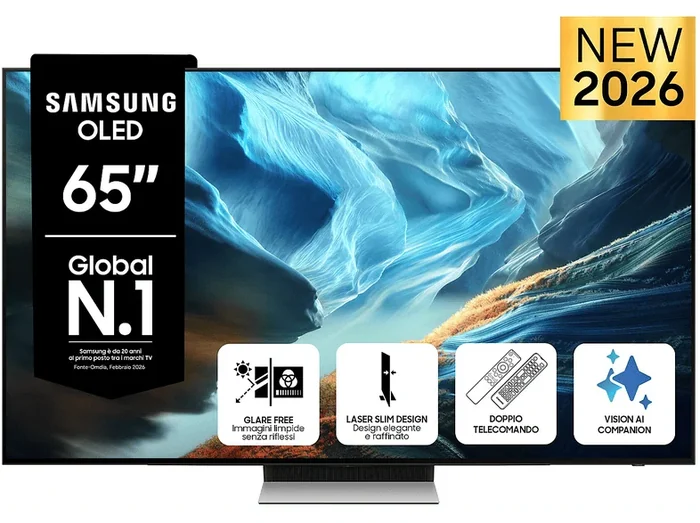 OLED AI TV 65" QE65S90HAEXZT 4K, Processore NQ4 AI Gen3, 4K AI Upscaling Pro, Glare Free, OLED HDR+, Motion Xcelerator 165Hz, Dolby Atmos & OTS Lite, Laser Slim Design, Vision AI Smart TV, 2026 - SAMSUNG