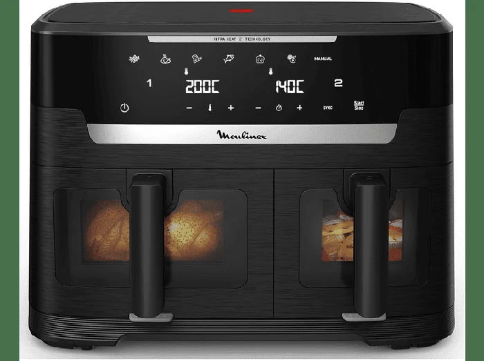 Ever Fry XXL Dual EZ9478 FRIGGITRICE AD ARIA, capacità 11 l, Max potenza 2700 W, 6 programmi, da 40 °C a 200 °C, Nero - MOULINEX