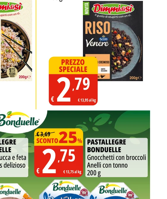 PASTALLEGRE BONDUELLE Gnocchetti con broccoli Anelli con tonno 200 g