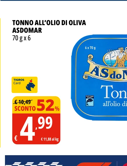 TONNO ALL’OLIO DI OLIVA ASDOMAR 70 g x 6