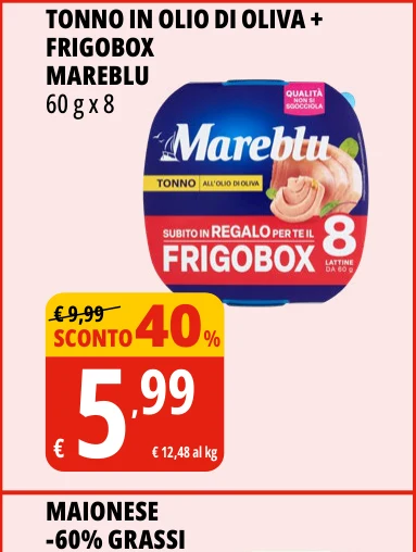 TONNO IN OLIO DI OLIVA + FRIGOBOX MAREBLU 60 g x 8