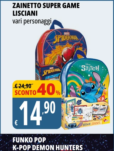 ZAINETTO SUPER GAME LISCIANI vari personaggi