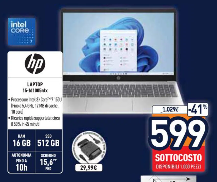 Notebook HP 15-fd1005nlx Intel Core 7, RAM 16 GB, SSD 512 GB