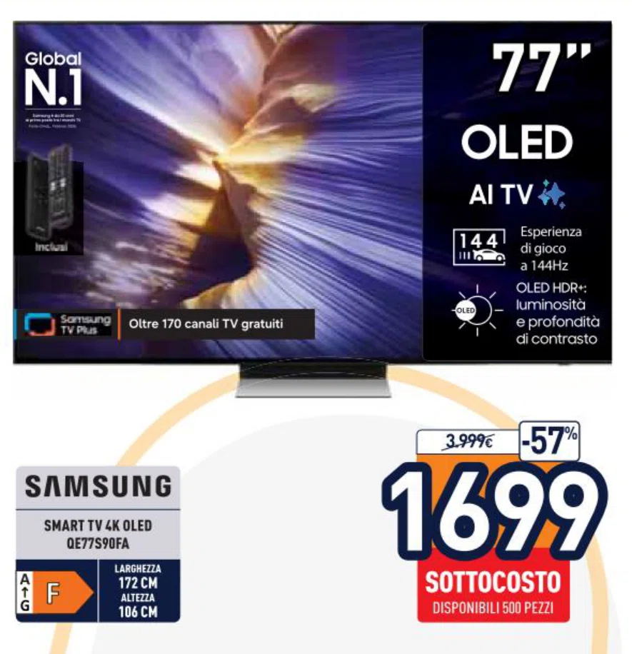 Smart TV 4K OLED Samsung QE77S90FA 77 pollici