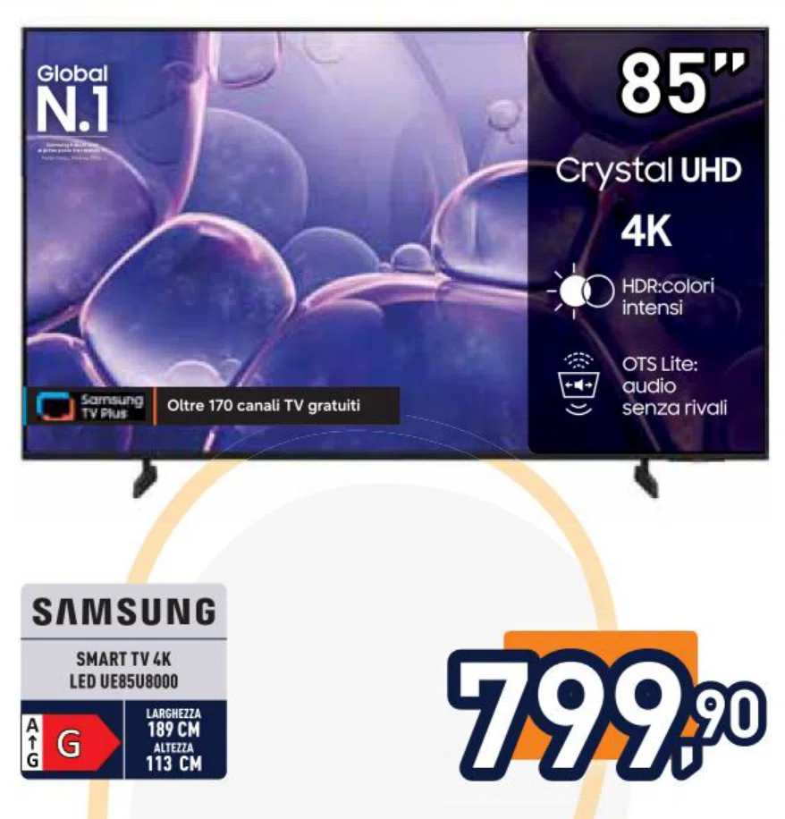 Smart TV 4K Samsung LED UE85U8000 85 pollici